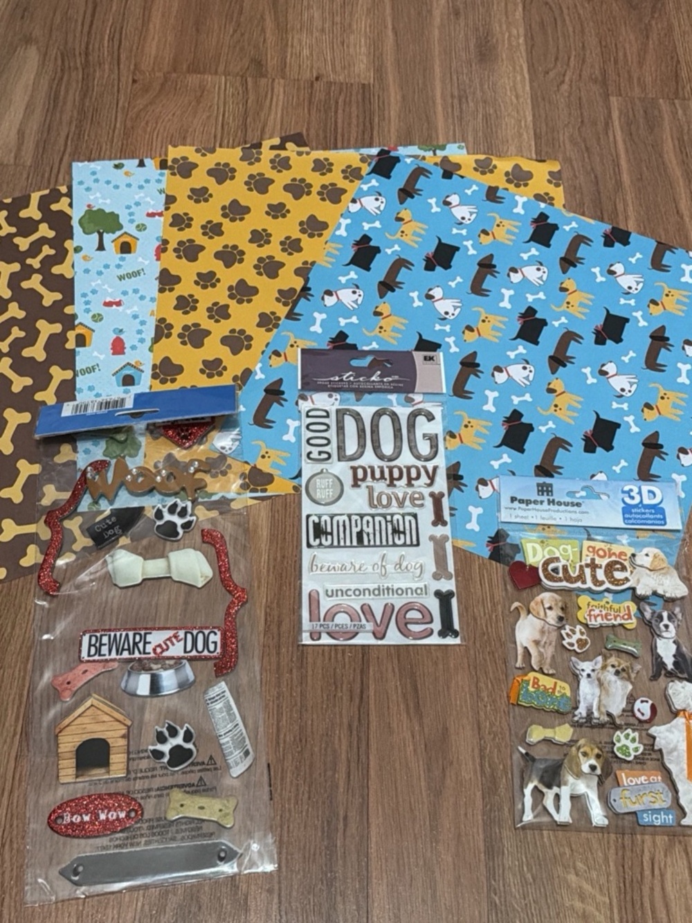 Scrapbook Paper & Stickers Puppy Dog Theme - Lot Of 7